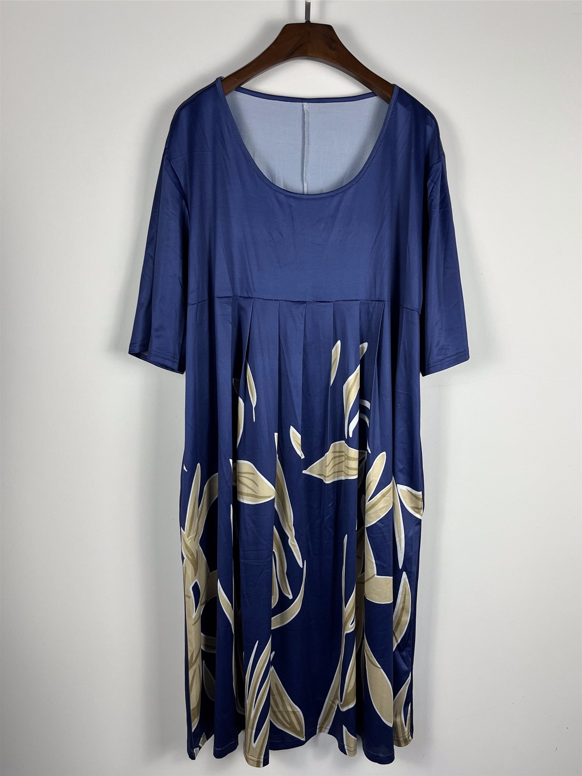 Colorblock Floral Print Pleated Dress With Pockets