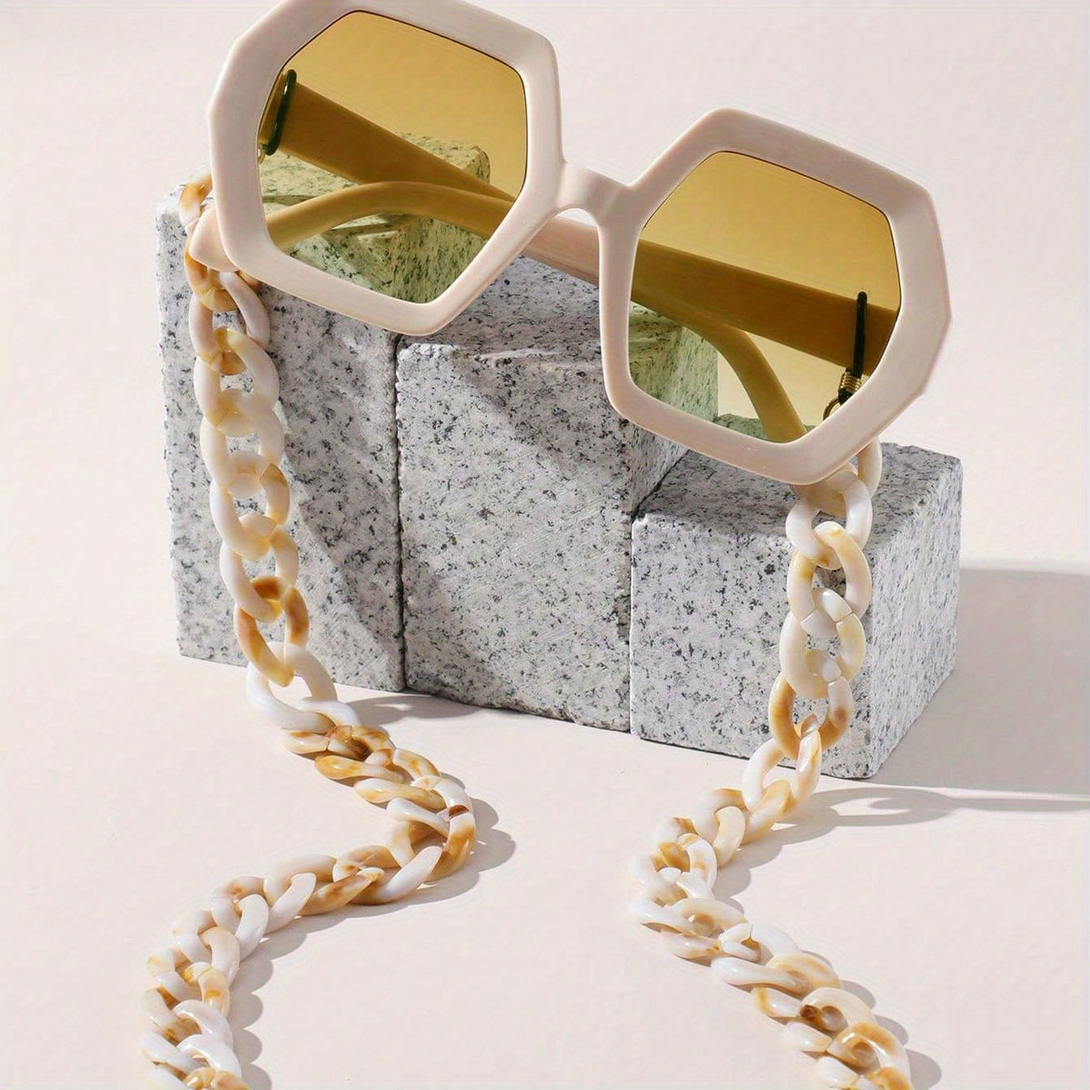 Large Geometric Sunglasses Casual Gradient Lens Glasses With Glasses Chain