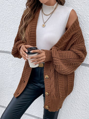  Solid Cable Lantern Sleeve Button Cardigan