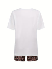  Leopard Print Tee & Shorts Set
