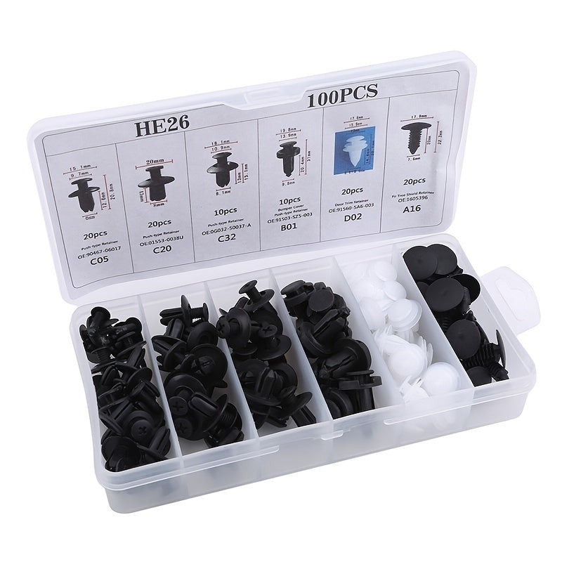 100pcs Mixed Car Body Push Retainer Pin Bumper Door Trim Panel Fastener Clip