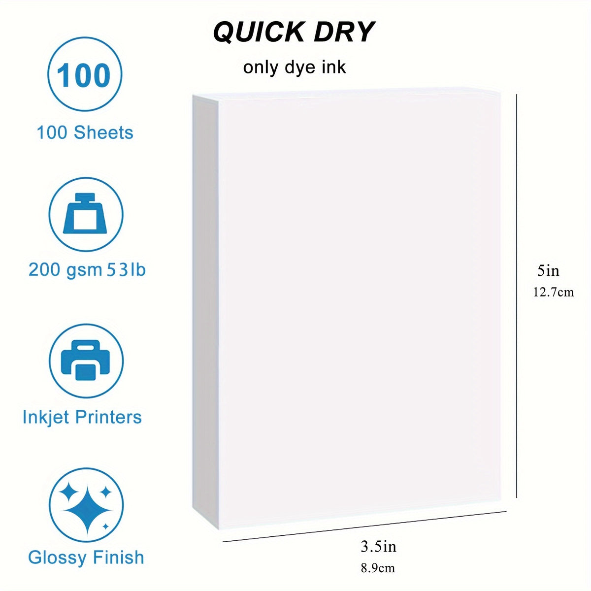 Glossy Photo Paper 3.5x5 100 Sheets 53lb 200Gsm Blank Back