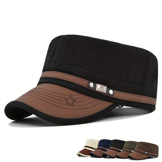 PU Leather Baseball Cap Army Flat Cap Dad Hat Unisex Adjustable