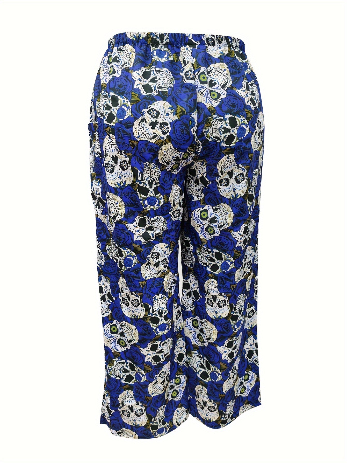  Women's Gothic Skull Print Wide Leg Trousers