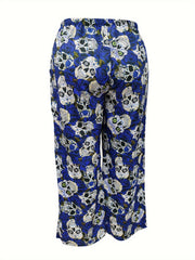  Women's Gothic Skull Print Wide Leg Trousers