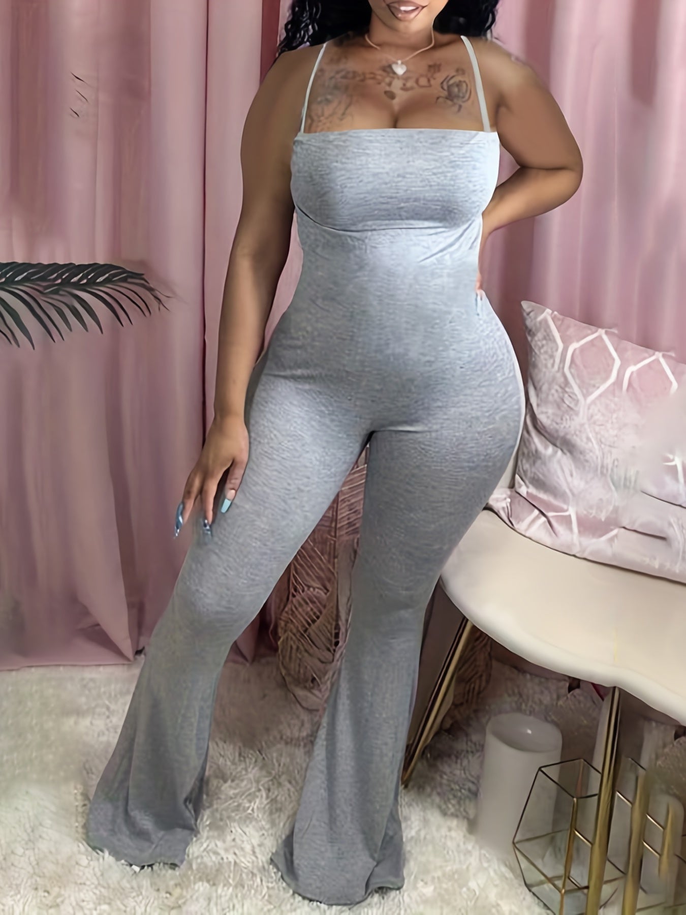  Casual Jumpsuit Flared Leg Medium Stretch Cami Jumpsuit