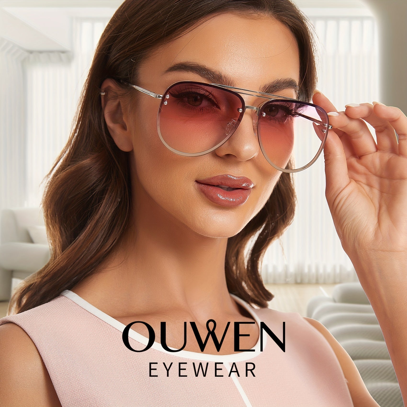 OUWEN Oversized Aviator Sunglasses Womens Gradient Pink UV Protection