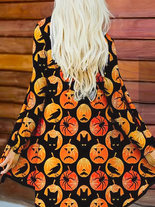  Halloween Graphic Print Open Front Cardigan