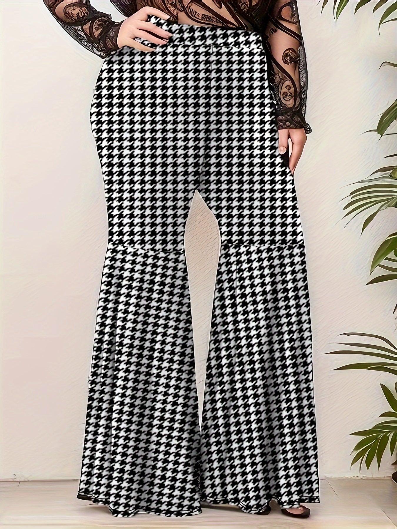 Women's Plus Striped Print Flared Leg Stretch Trousers