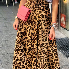  Women's Leopard Print Maxi Skirt with Belt