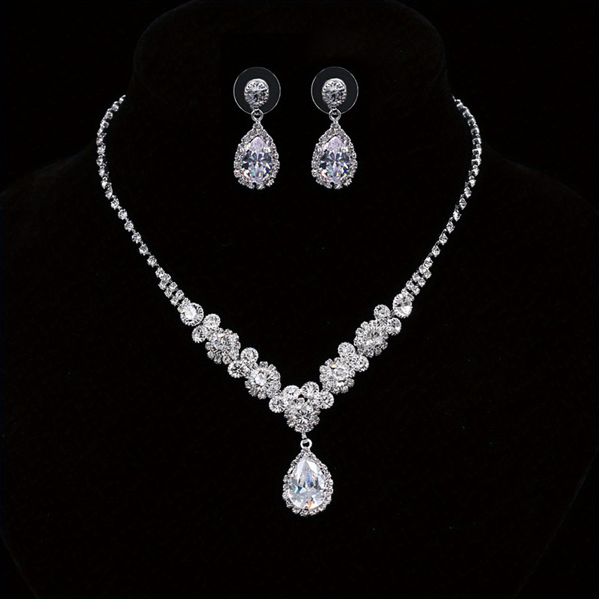 Zircon Necklace Earrings Set Bridal Wedding Jewelry