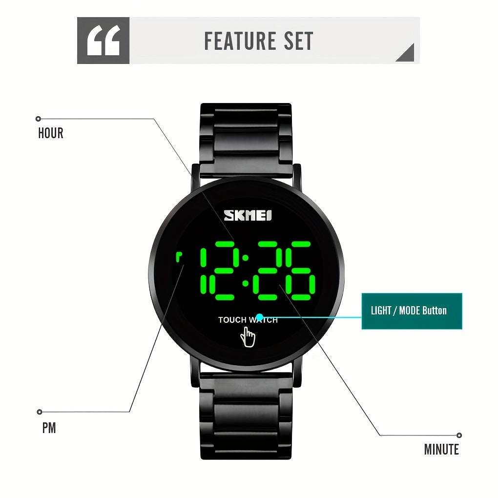 Sports Electronic Watch Stainless Steel Band Waterproof LED Light Up