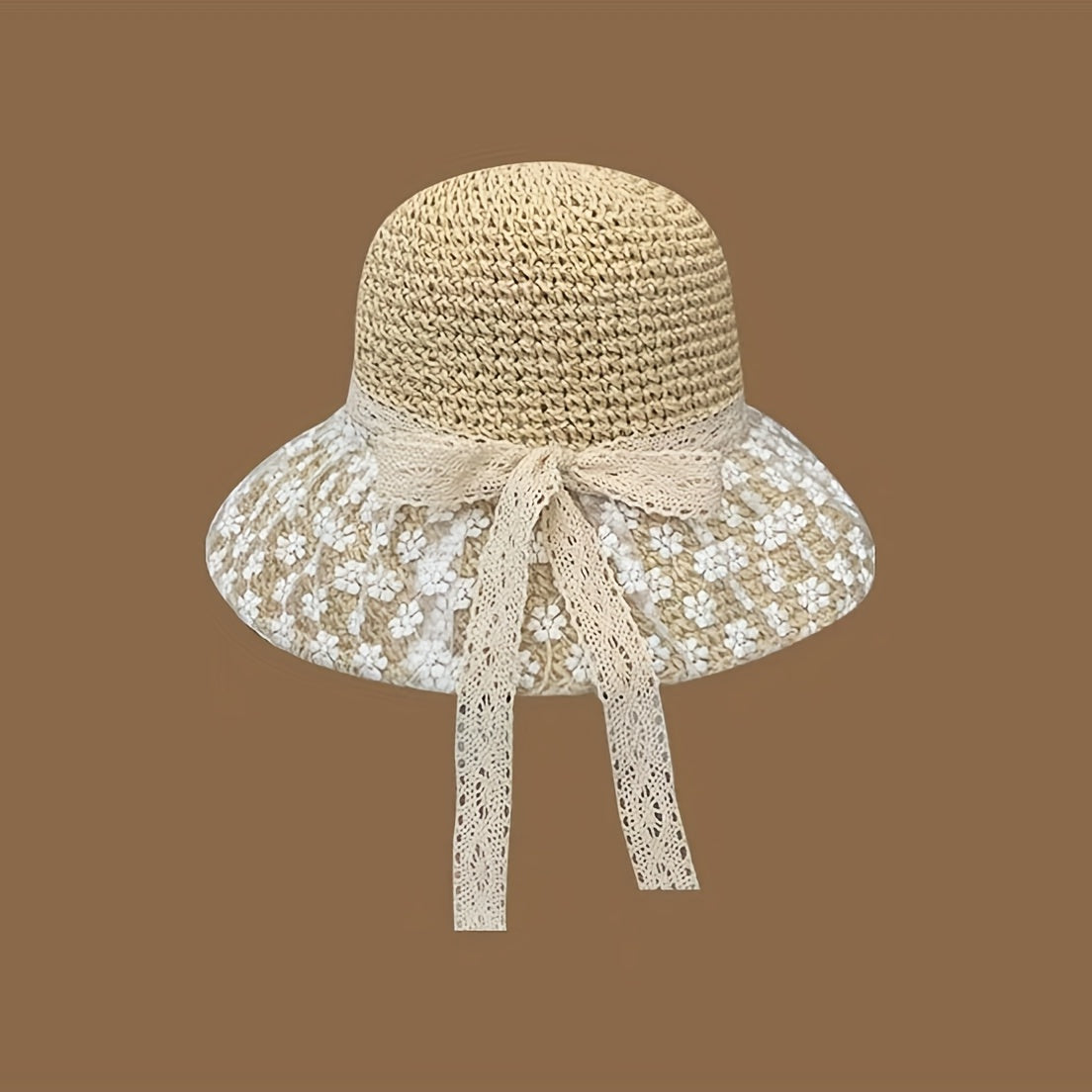 Lace Flower Brim Sun Hat Ribbon Bowknot Straw Hat