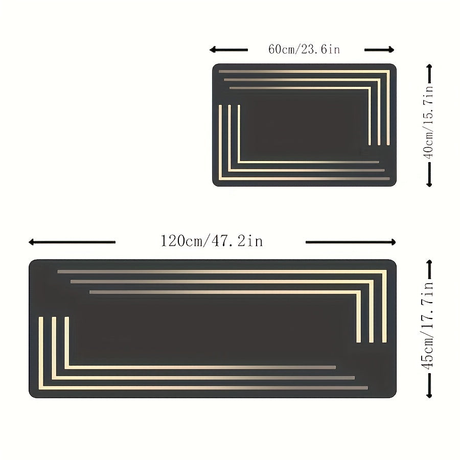 Golden Lines Print Kitchen Mat Anti-fatigue Runner Rug