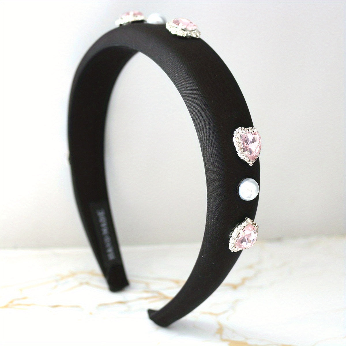 Y2K Pink Rhinestone Headband Satin Hair Band for Women Girls