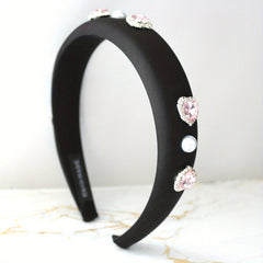 Y2K Pink Rhinestone Headband Satin Hair Band for Women Girls