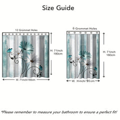 Waterproof Shower Curtain with Flower Pattern Bathroom Rug Set