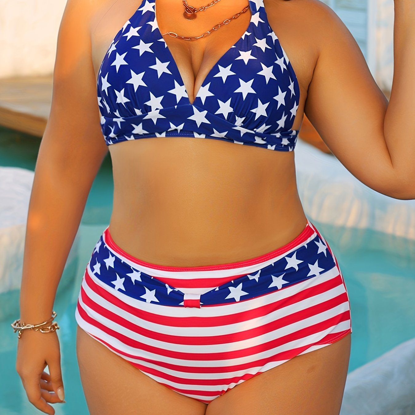  Independence Sexy Bikini Set Women's Plus Flap Patterned Halt
