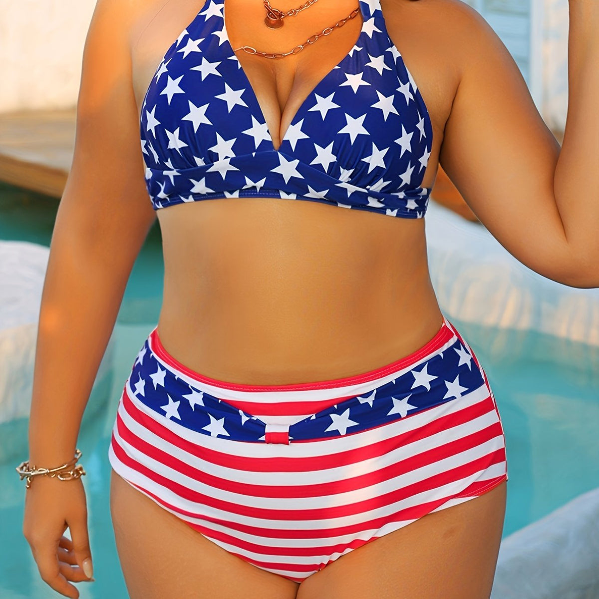  Independence Sexy Bikini Set Women's Plus Flap Patterned Halt