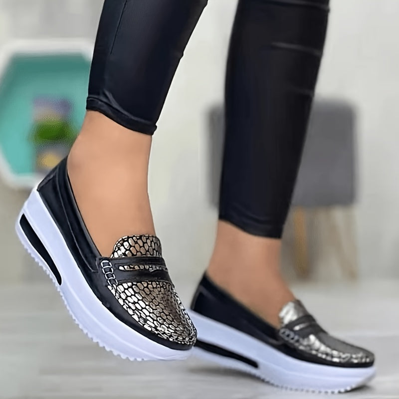 Women's Platform Slip-on Loafers Round Toe Soft Sole Shoes