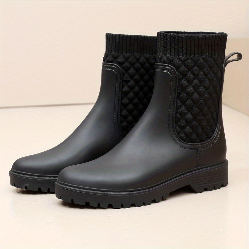 Women's Waterproof Argyle Patchwork Chelsea Rain Boots