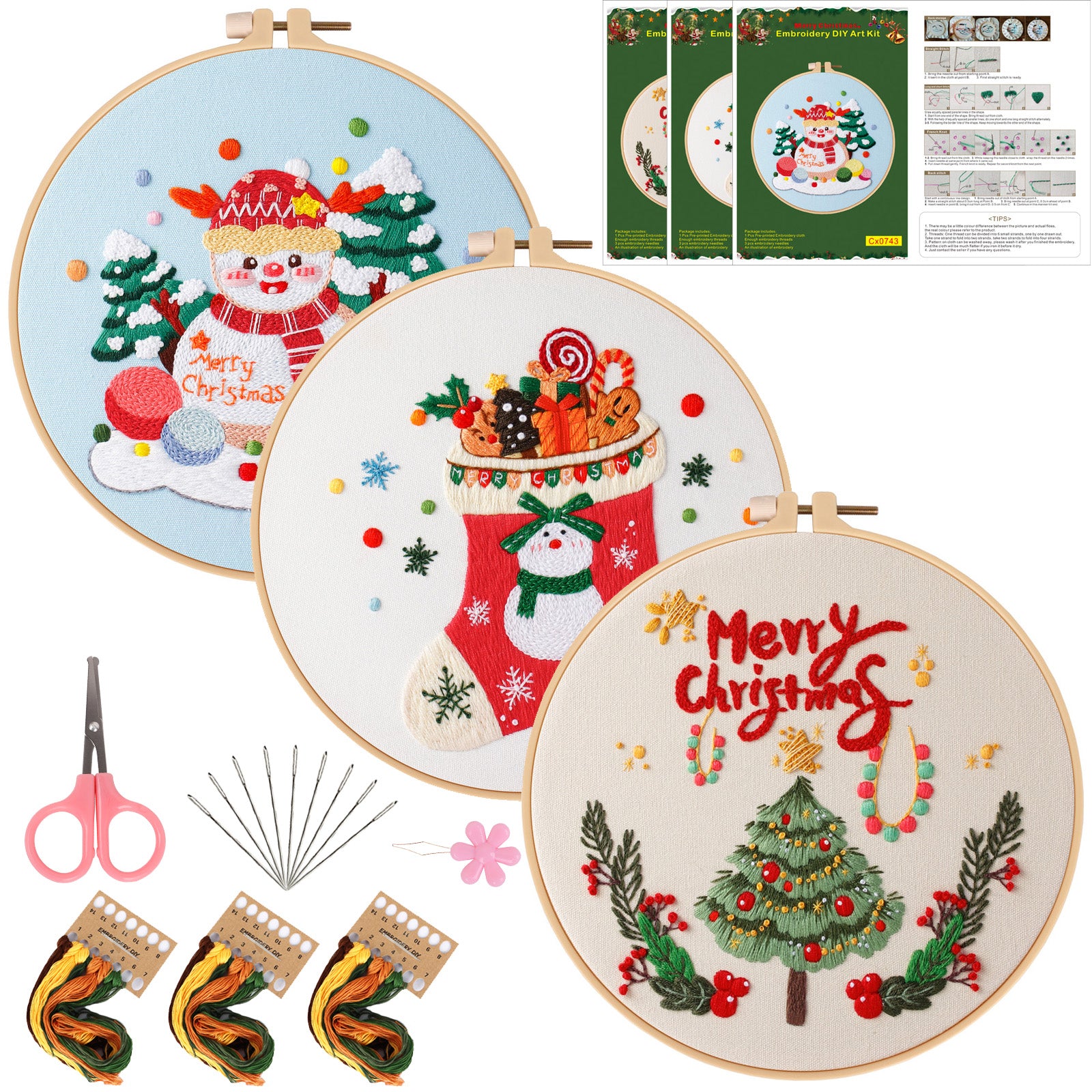 Embroidery Kit Merry Christmas Pattern 1 Hoop 7 9 Inch DIY Gift