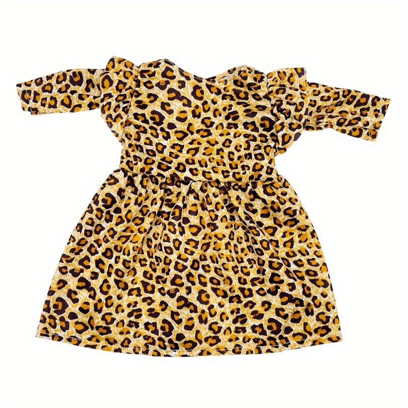 Leopard Print Long Sleeve Dress for 18 American Dolls Polyester Outfit