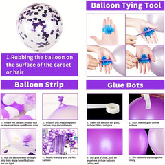 109pcs Purple Sequin Latex Balloon Set Holiday Gathering Shooting Props