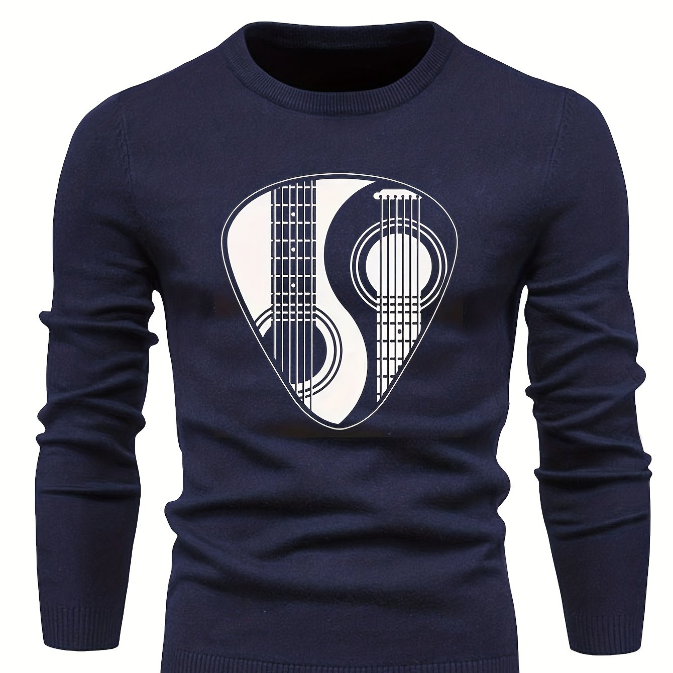 Men's Guitar Pattern Novel Sweater Warm Crew Neck Pullover