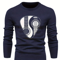Men's Guitar Pattern Novel Sweater Warm Crew Neck Pullover