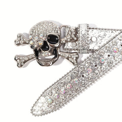 Sparkling Skull Rivet Belt Hip Hop Rhinestone PU Leather Belt