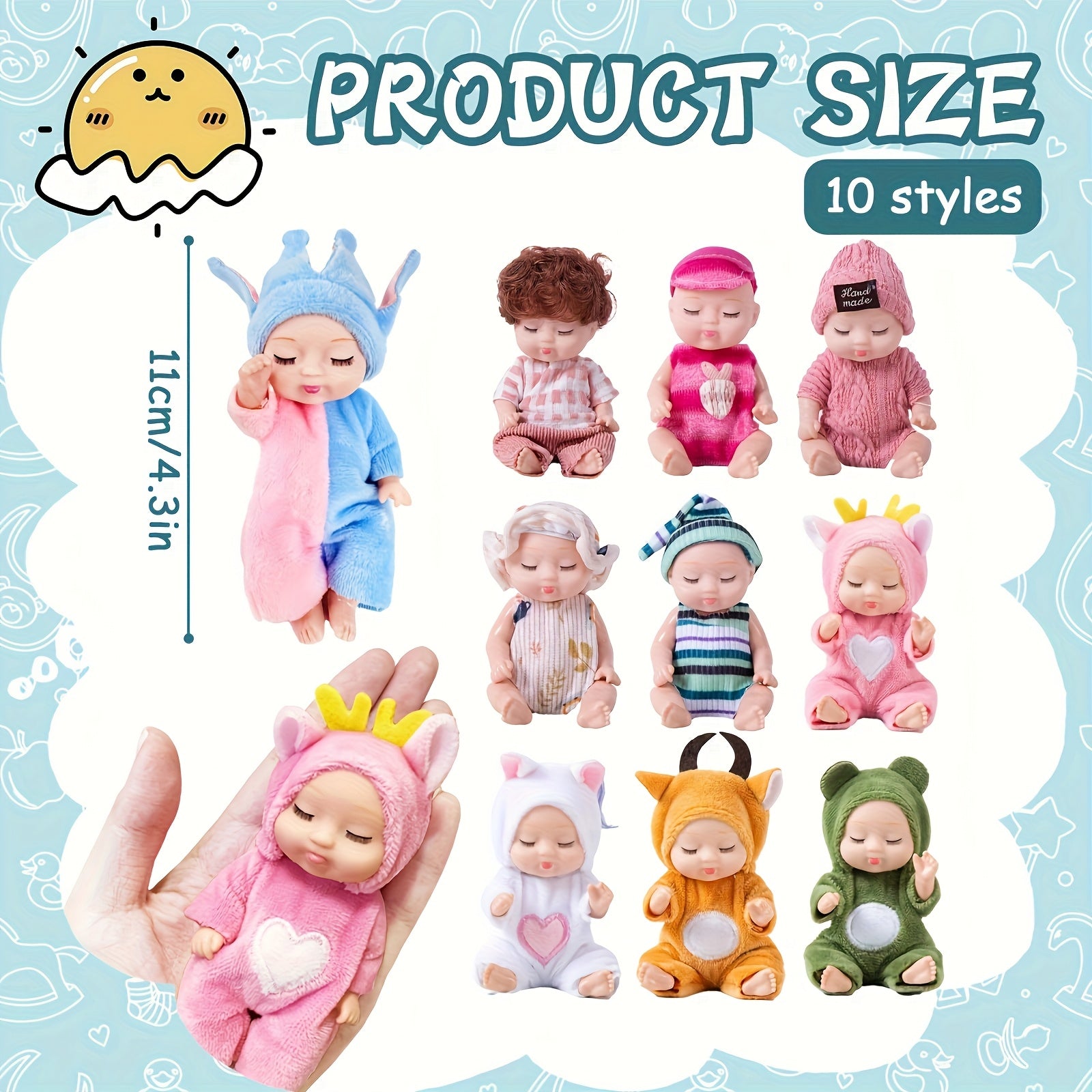 Set of 10 Mini Baby Toys 4 Inch Realistic Animal Costume Dolls