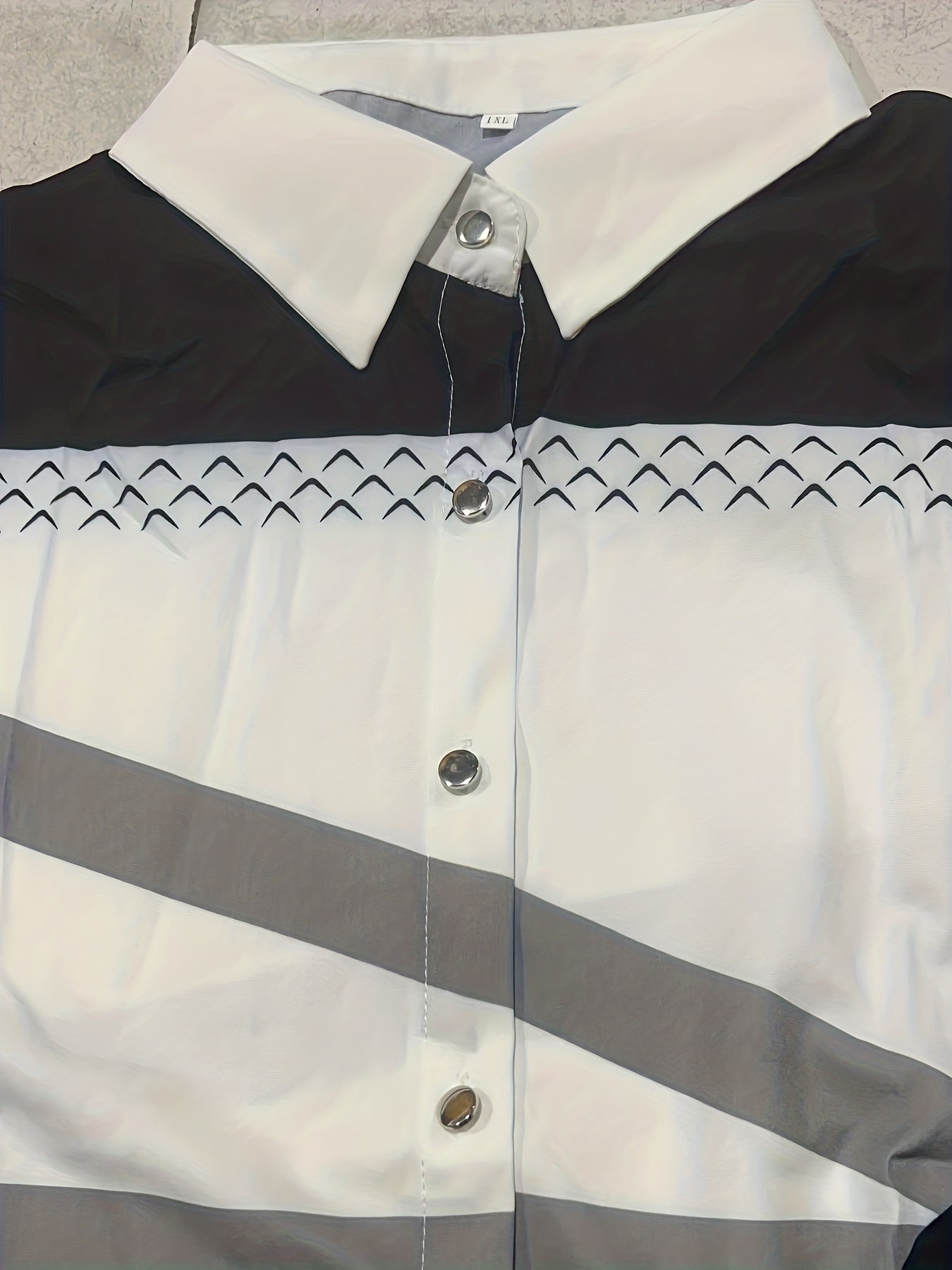  Colorblock Long Sleeve Button Up Collar Shirt Top