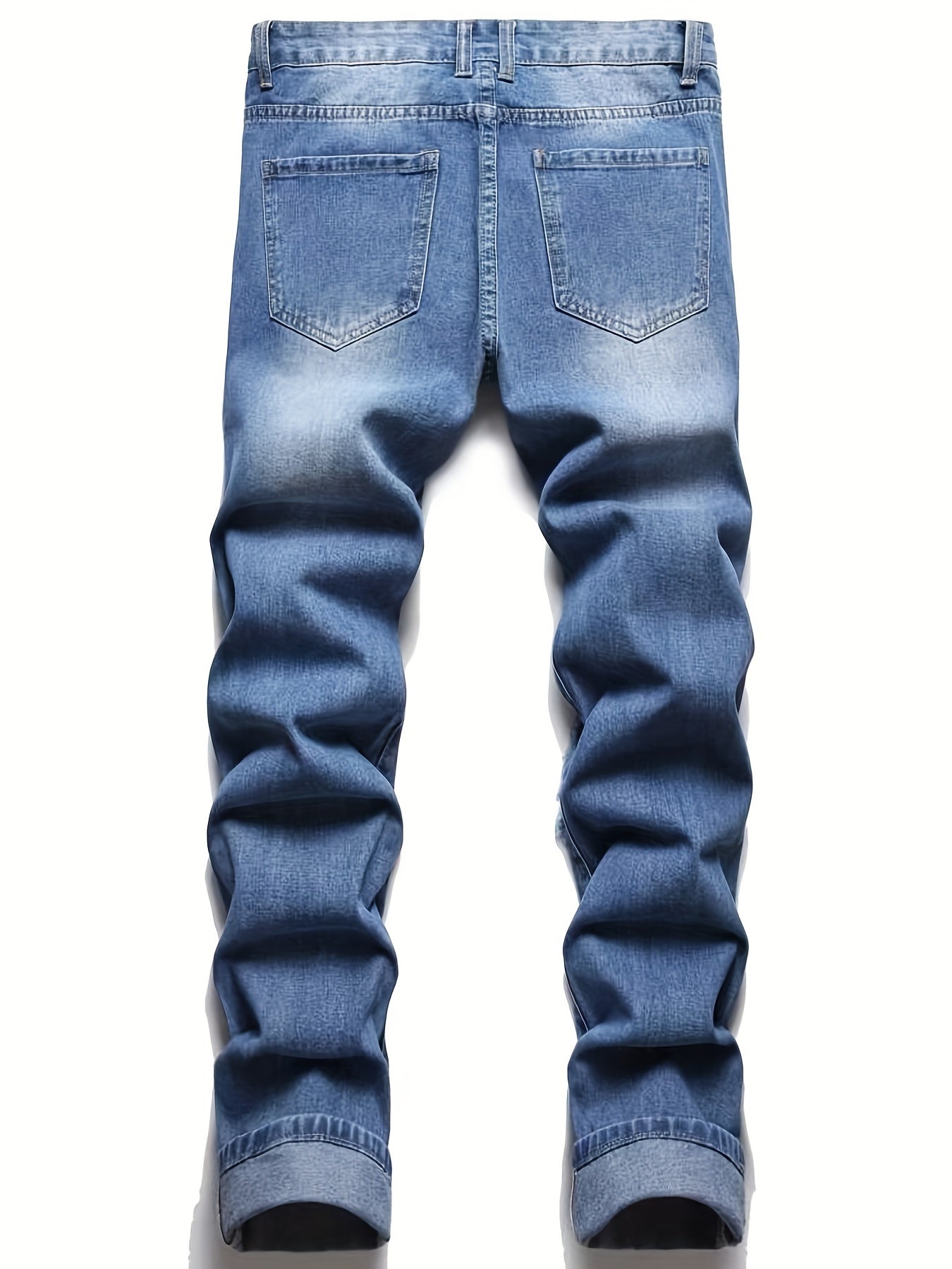 Men Chevron Embroidered Ripped Slim Straight Jeans