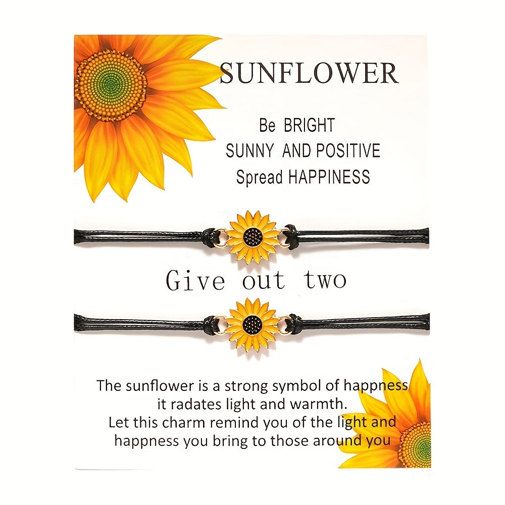 2pcs Daisy Sunflower Braided Rope Bracelets for Couple