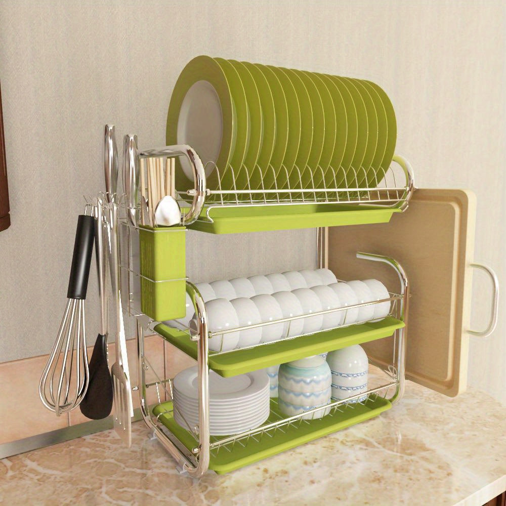 3 Tier Dish Rack Cutlery Cup Plates Holder Sink Draining Rack Tray Kitchen