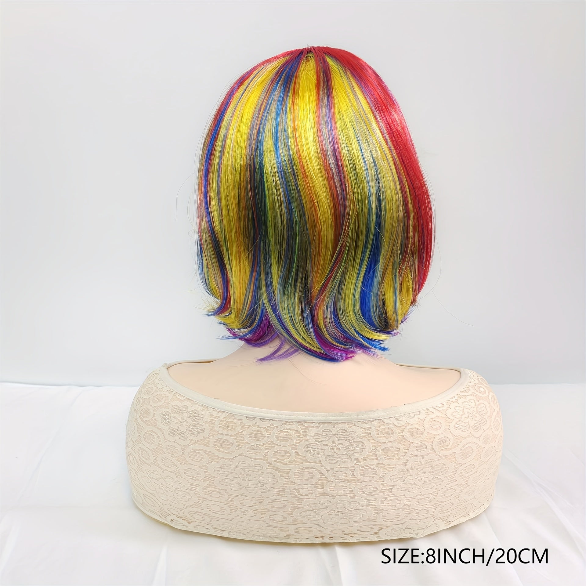 Rainbow Colors Short Hair Bob Wig With Bangs Synthetic Cosplay Daily Party Wig