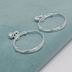 Baby Adjustable Silver Bangle Bracelets With Bell - Gift for Toddler