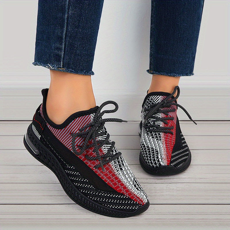 Women's Lace Up Sneakers Flying Woven Mesh Outdoor Running Shoes