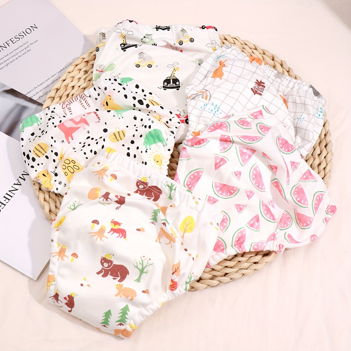 5pcs Baby Fabric Animal Waterproof Diaper Pockets Training Pants