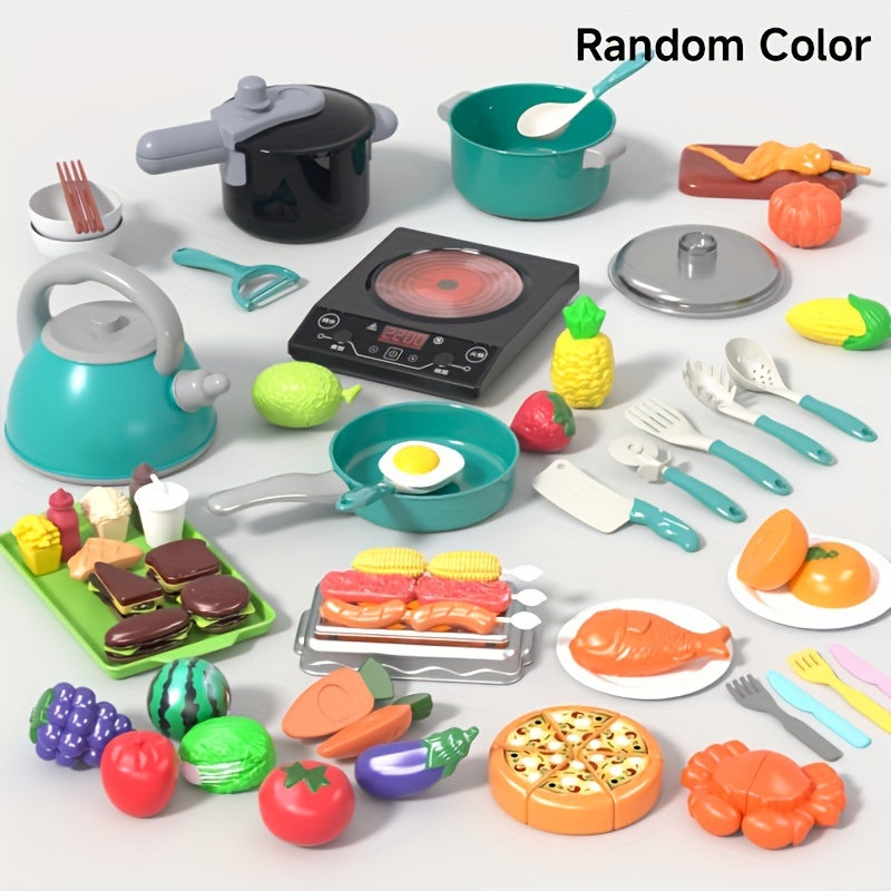 Colorful ABS Resin Play Kitchen Set with Cooking Utensils Tableware & Food