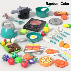 Colorful ABS Resin Play Kitchen Set with Cooking Utensils Tableware & Food