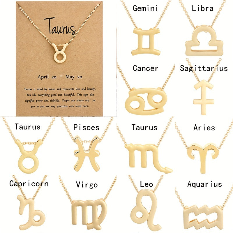 Golden Zodiac Symbol Pendant Necklace Cross Border Constellation Paper Card