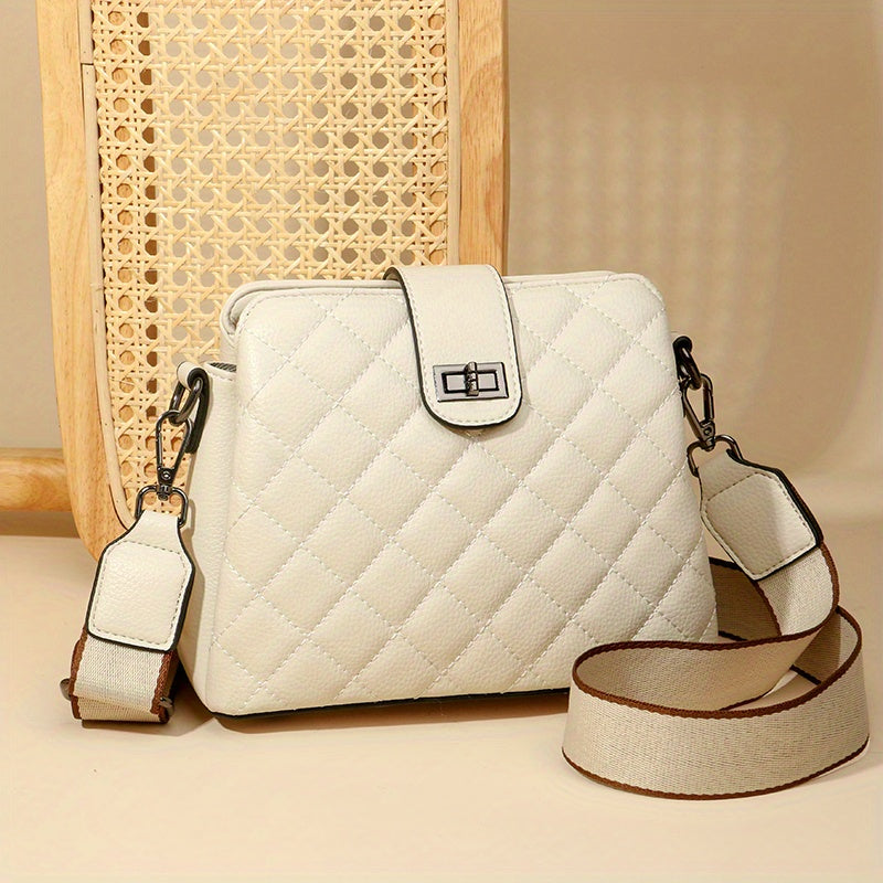 Argyle Quilted Crossbody Bag Solid Shoulder Bag Small Turn Lock