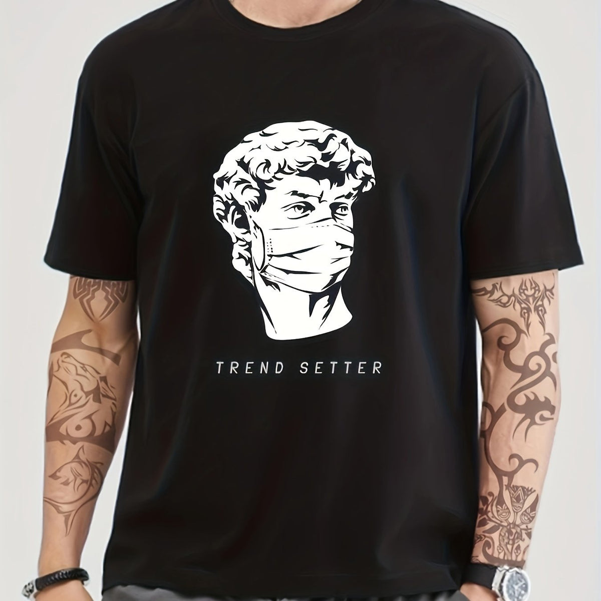 Cotton David Mask Print Men's Graphic Tee Casual Comfy Tshirt