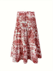 Plus Size Boho Skirt Women's Plus Painting Print Elastic High Rise Maxi Skirt