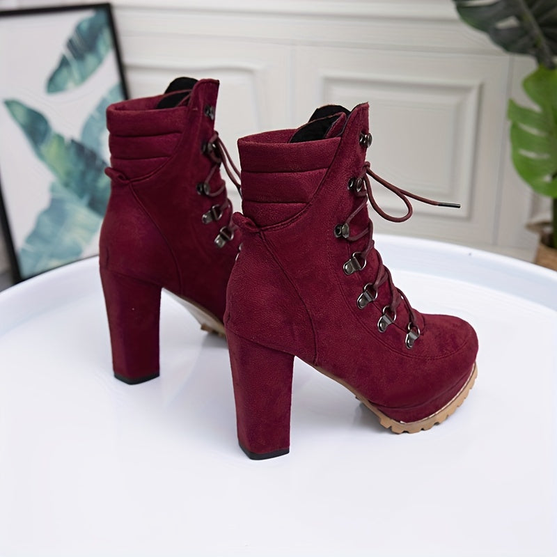 Women's Lace Up Platform Ankle Boots with Metal Beads