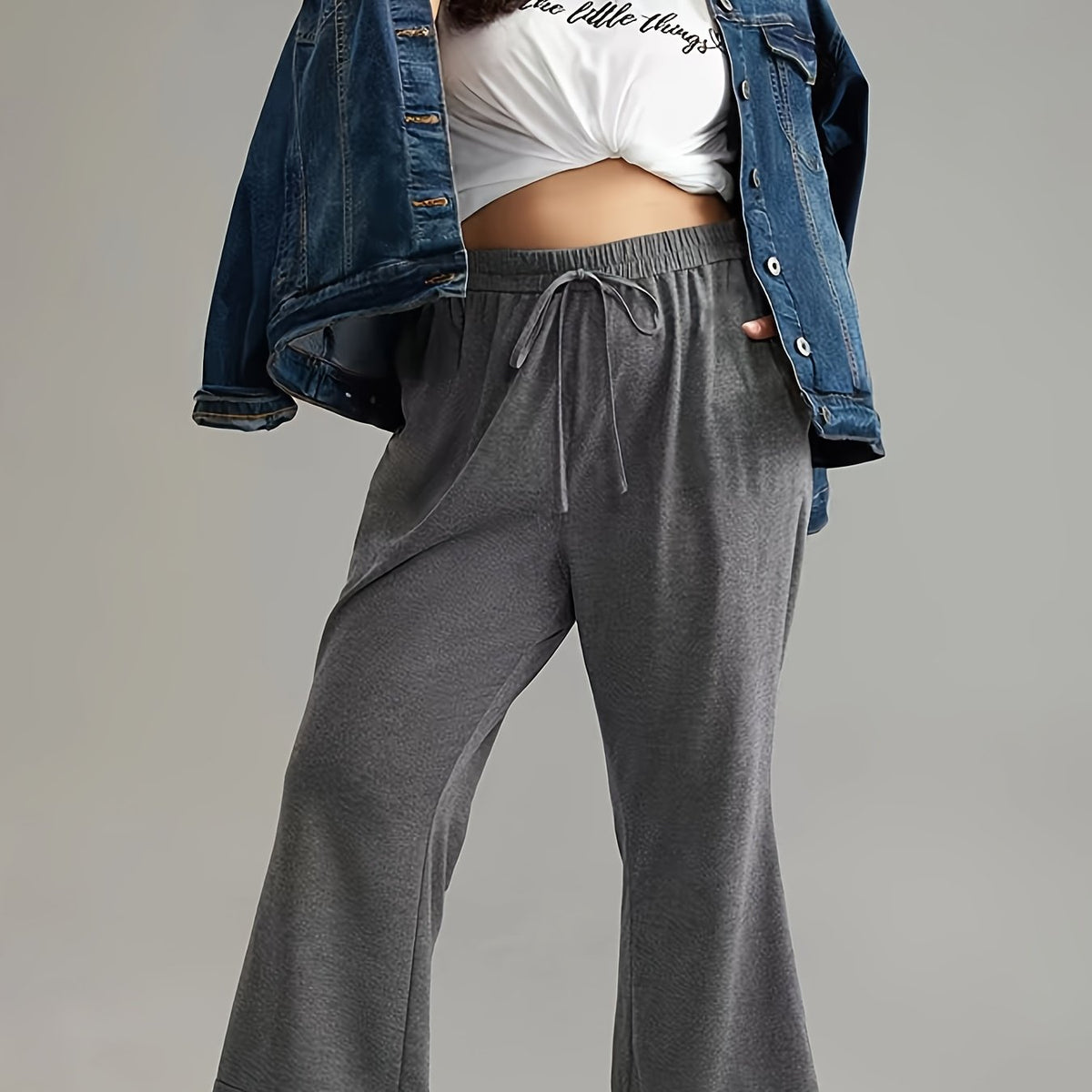  Solid Stitching Flared Leg Trousers With Pockets