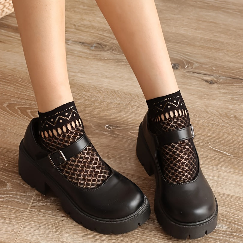 Argyle Mesh Socks Retro Style Breathable Short Socks Women's Stockings