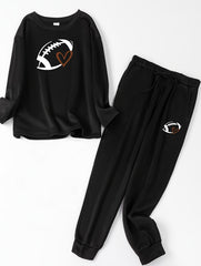 Sporty Lounge Set - Rugby & Heart Print Top & Joggers Pajamas
